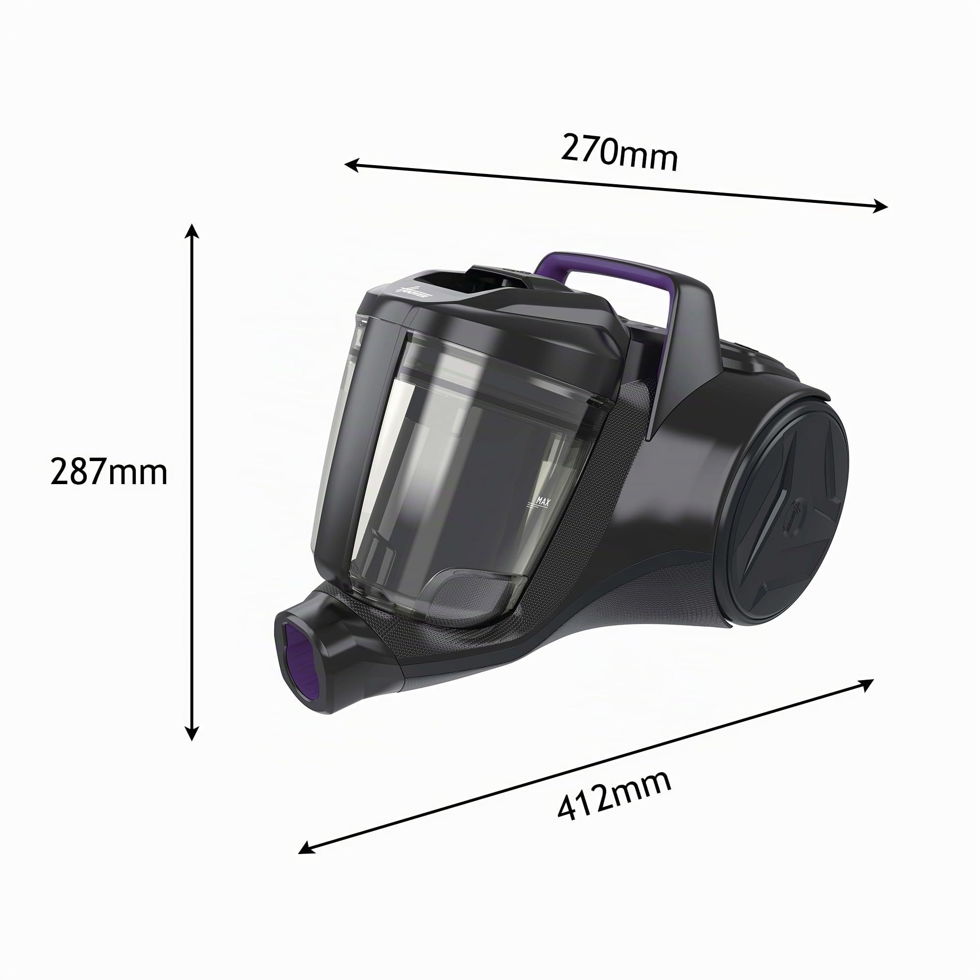 Hoover Aspirapolvere a traino senza sacco potente e compatto HP1 per tappeti, pavimenti duri e delicati, Leggero e con filo, Contenitore 2L, Spazzola Parquet, Raggio d'azione 7,5 m [HPZ107HM]