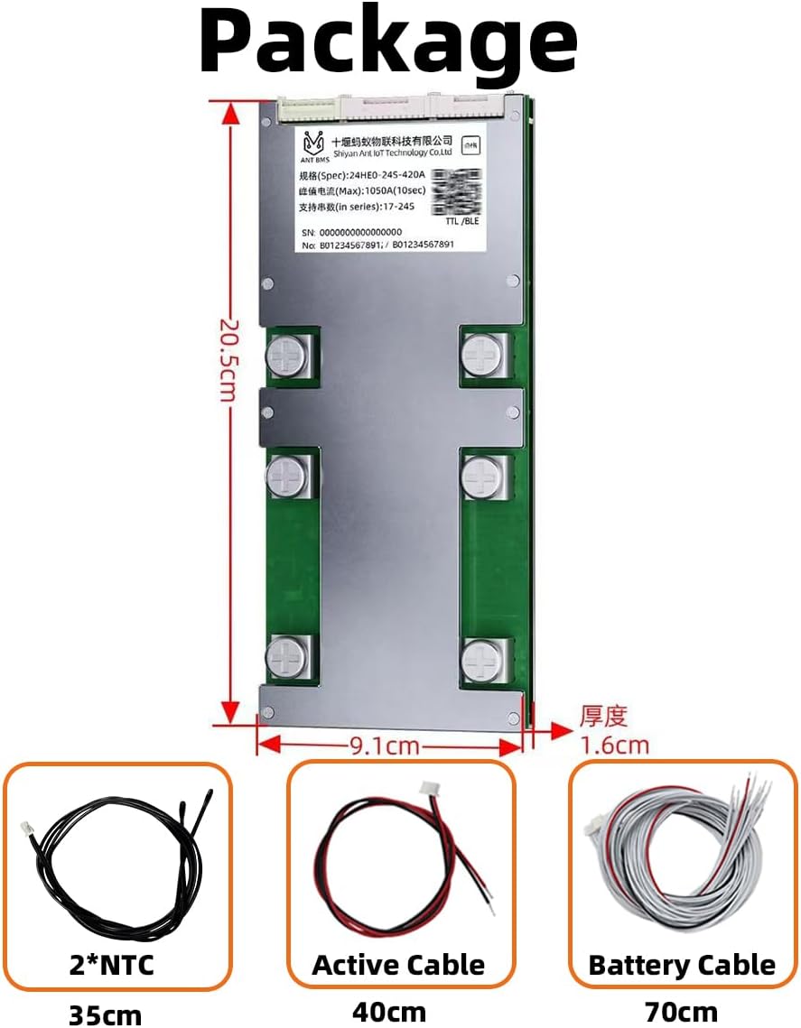 MayiESS Smart BMS 17S 18S 19S 20S 21S 22S 23S 24S for Li-ion LifePO4 LTO Battery 60V 72V 84V 50A 100A 130A 170A 340A 400A 420A 850A 1050A Smart Balance Board for E-Bike (BD1724S42P)