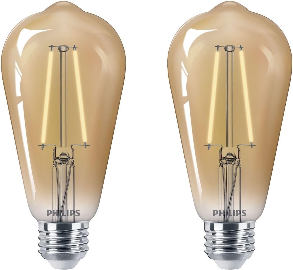 PHILIPS LED 75W ST19 2-Pack Vintage Edison Amber (2000K) 700 Lumen (8.8W = 75W) Dimmable Flicker-Free Light Bulbs