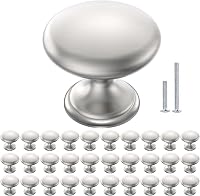 POZEAN Brushed Nickel Cabinet Knobs 30 Pack - Solid Drawer Knobs with Screws for Kitchen Bathroom Bedroom Hardware
