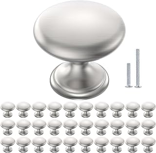 POZEAN Brushed Nickel Cabinet Knobs 30 Pack - Solid Drawer Knobs with Screws for Kitchen Bathroom Bedroom Hardware