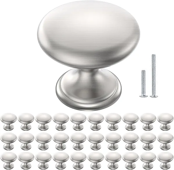 POZEAN Cabinet Knobs Brushed Nickel 30 Pack Cabinet Handles Drawer Knobs Solid Knobs Silver with Screws for Dresser Drawer Cabinet Cupboard - Modern Kitchen, Bedroom and Bathroom Hardware