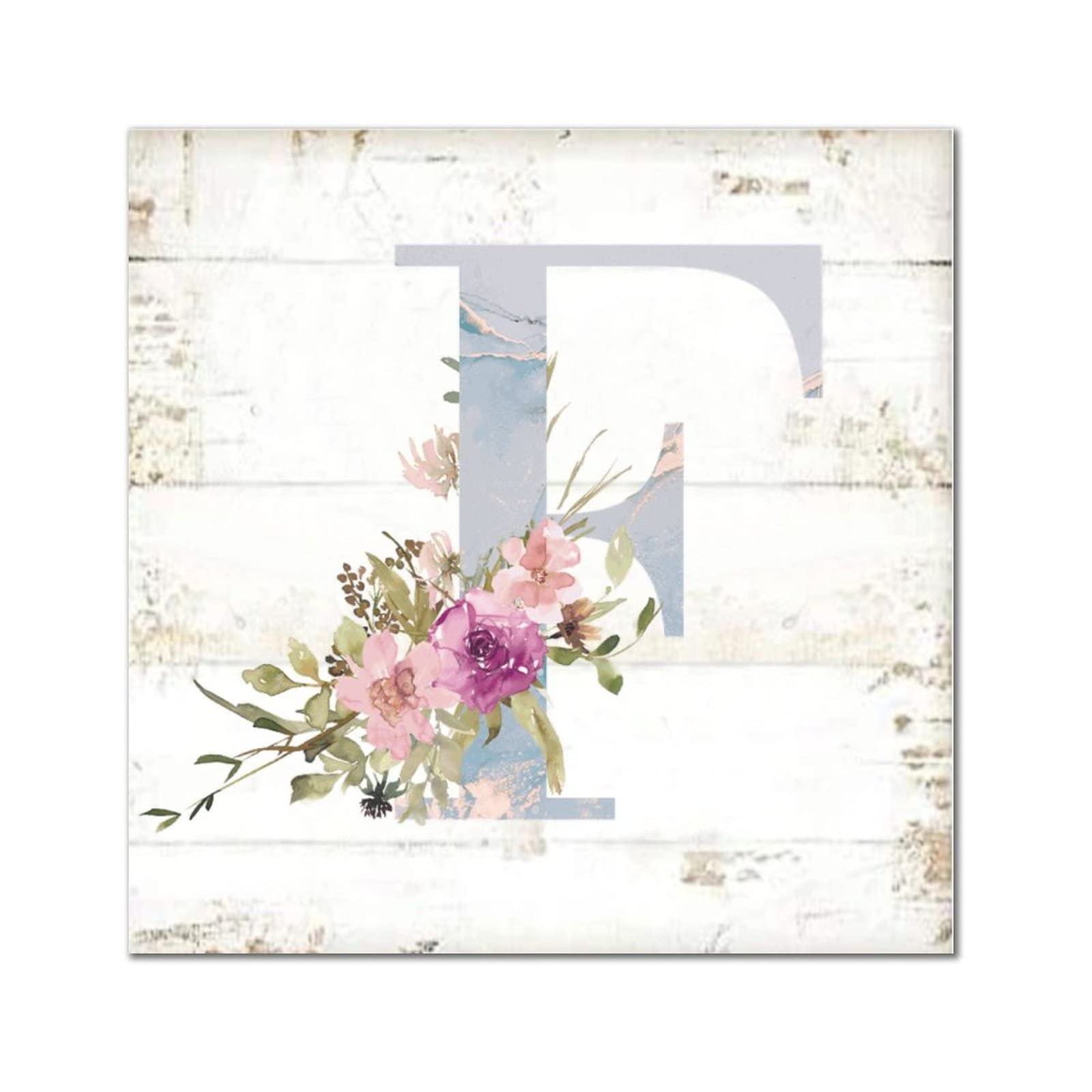 Monogramme en bois lettre F bleu pivoine suspension champêtre pour décoration porche