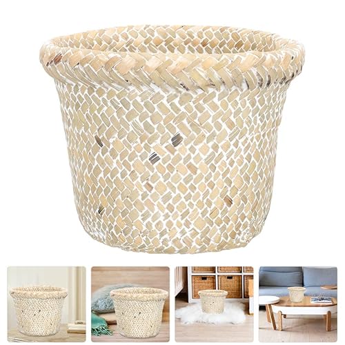Miniatura 6 de STOBAZA Cesta de almacenamiento de hierba marina, cesta de basura de mimbre pequeña de ratán tejido, papelera de basura para lavandería, contenedor
