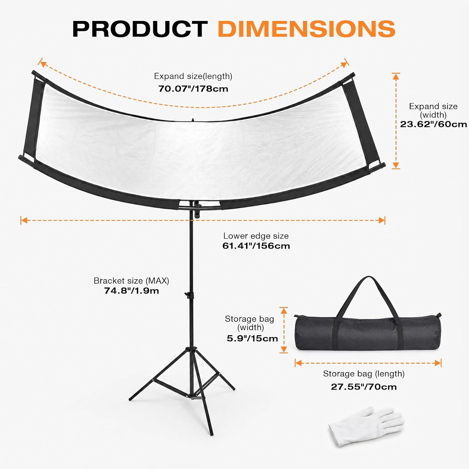 U-Shape Reflector Diffuser with Stand, 70"x24" Reflective for Photography