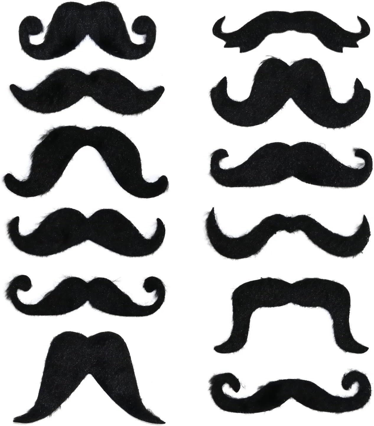 The Tie Co Pack of 12 Black Assorted Self-Adhesive Stick On Fancy Dress Curly Moustaches