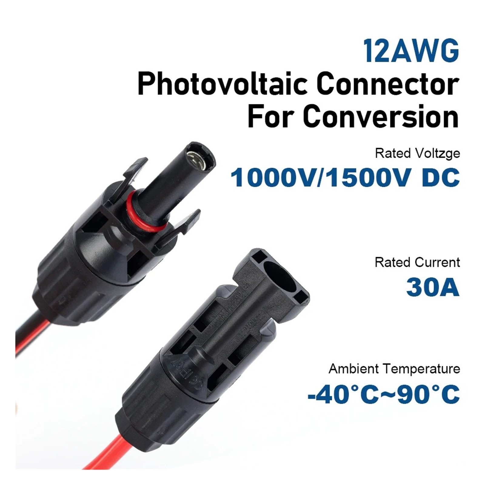 Złącza męskie i żeńskie z przewodami Drone FPV Kabel generatora słonecznego XT60 PV Adapter złącza 12AWG do przenośnej elektrowni (XT60i-12AWG-15m)