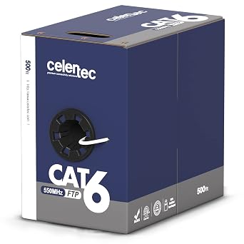 celertec CAT6 Shielded Ethernet Cable, 500ft, FTP Overall Foil Shield, 23AWG Solid Bare Copper, 550MHz, ETL Listed &CMR Riser Rated, Indoor, Bulk Ethernet Cable, White