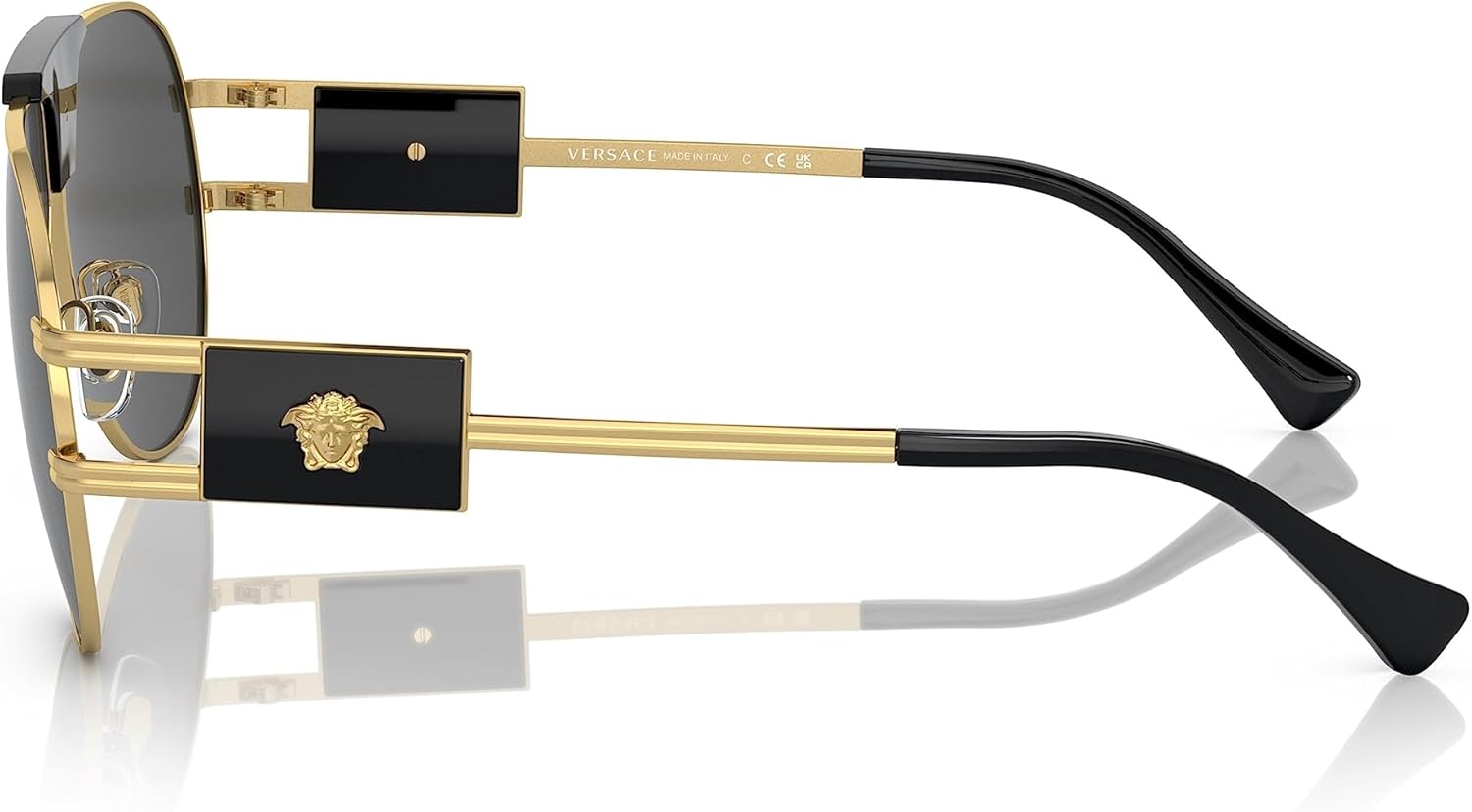 Versace VE 2252 100287 Gold & Black Metal Aviator Sunglasses Grey Lens - Image 2