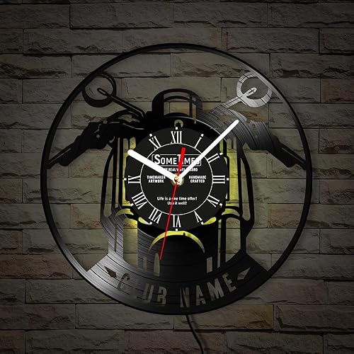 Miniatura 5 de The Geeky Days Reloj de pared con disco de vinilo para motocicleta, con nombre personalizado, 7 colores cambiantes, para motocicletas, garaje, reloj