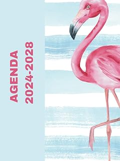 Agenda 2024-2028: Planificateur mensuel de 5 ans avec jours fériés | 60 mois couverture nature flamingo