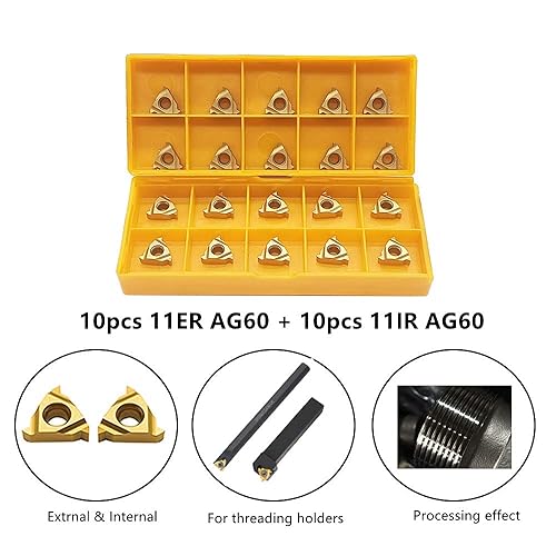 Miniatura 2 de Insertos de roscado de torno 11ER AG60 + 11IR AG60 Insertos de carburo para rosca externasoportes de herramientas de torneado de rosca interna para