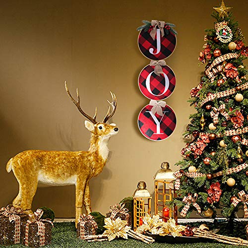 image for Jucoan Christmas Joy Sign, Buffalo Check Plain Wreath for Front Door R