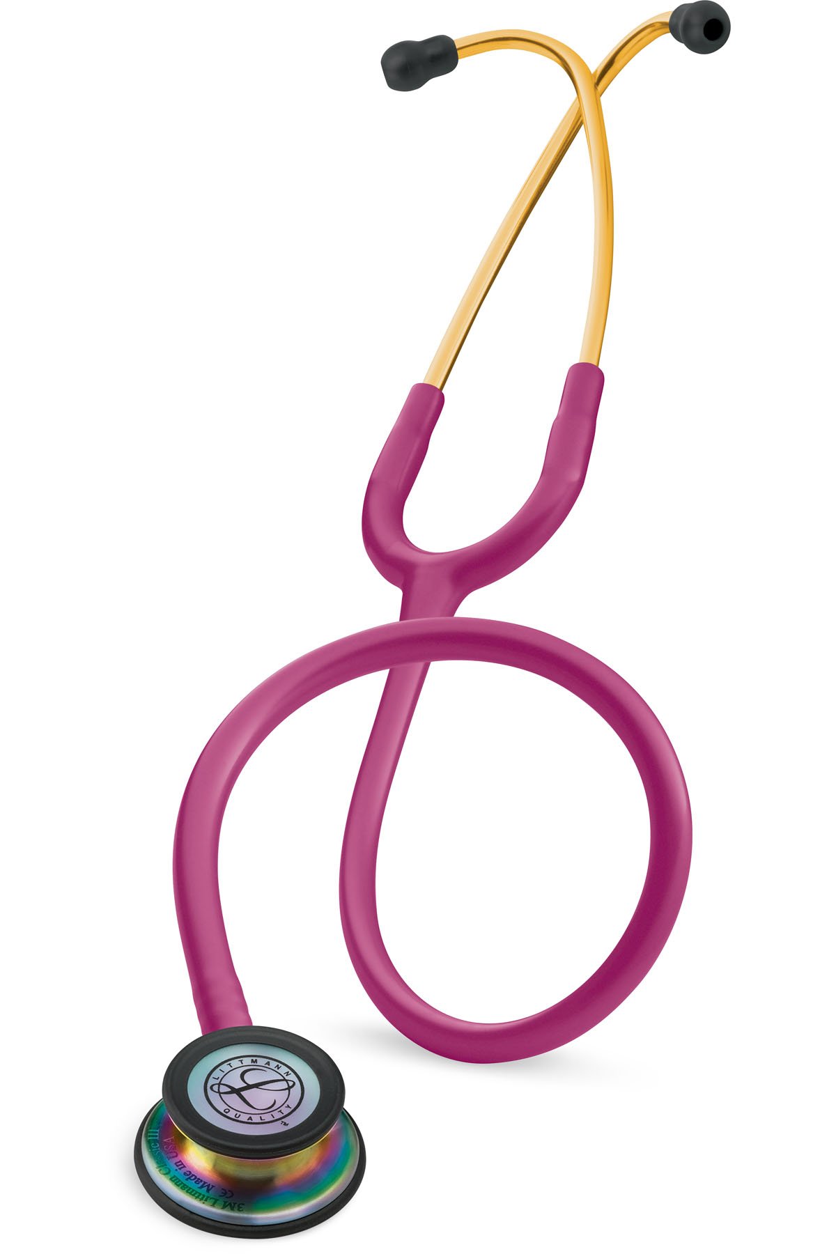 3M LittmannClassic III Monitoring Stethoscope, 5806, More Than 2X as Loud, Weighs Less, Stainless Steel Rainbow-Finish Chestpiece, 27" Raspberry Tube, Brass Stem and Headset