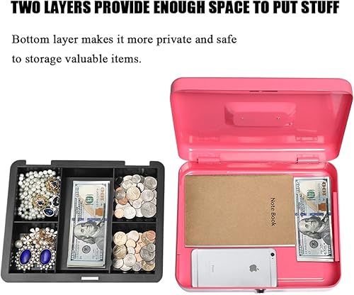 Vista 51 de Jssmst - Caja de dinero pequeña con bandeja, caja con bloqueo, Negro L