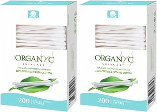 Organyc 100% Certified Organic Cotton Swabs - No Man-Made Materials,White,200 Count (Pack of 2)
