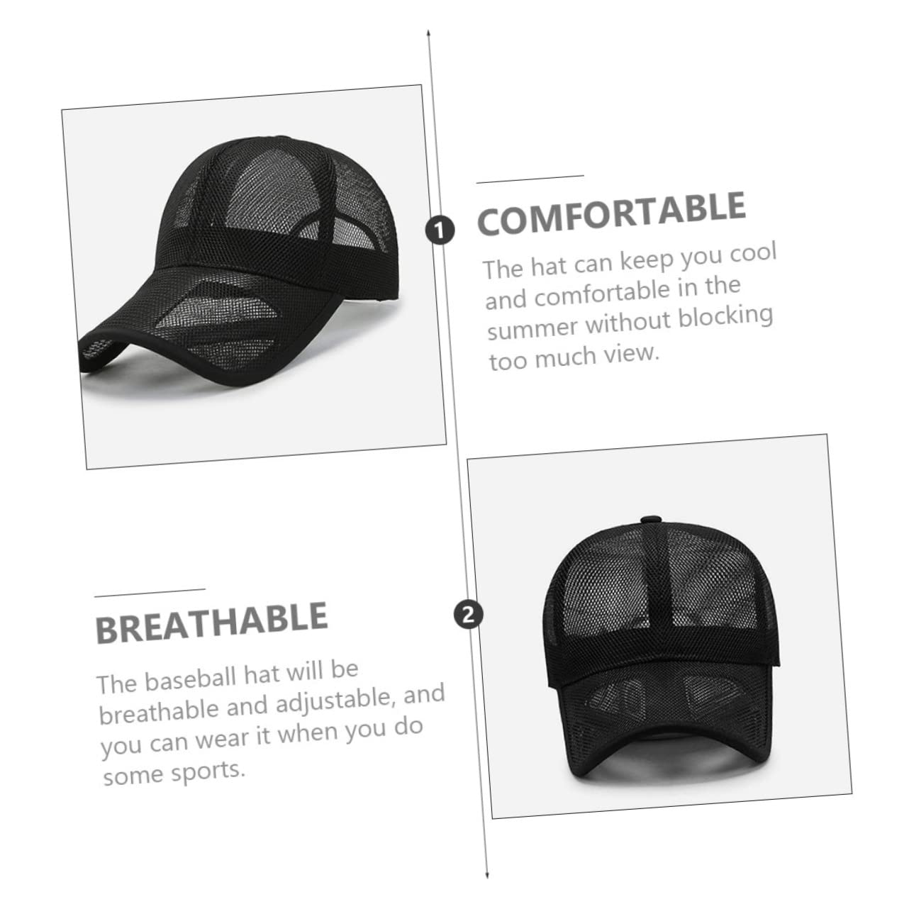 CALLARON Gorra De Malla Transpirable Sombreros para Hombres Gorra De Béisbol De Malla Sombrero De Visera para Hombres Sombrero para Protección Solar para Hombres Poliéster Black