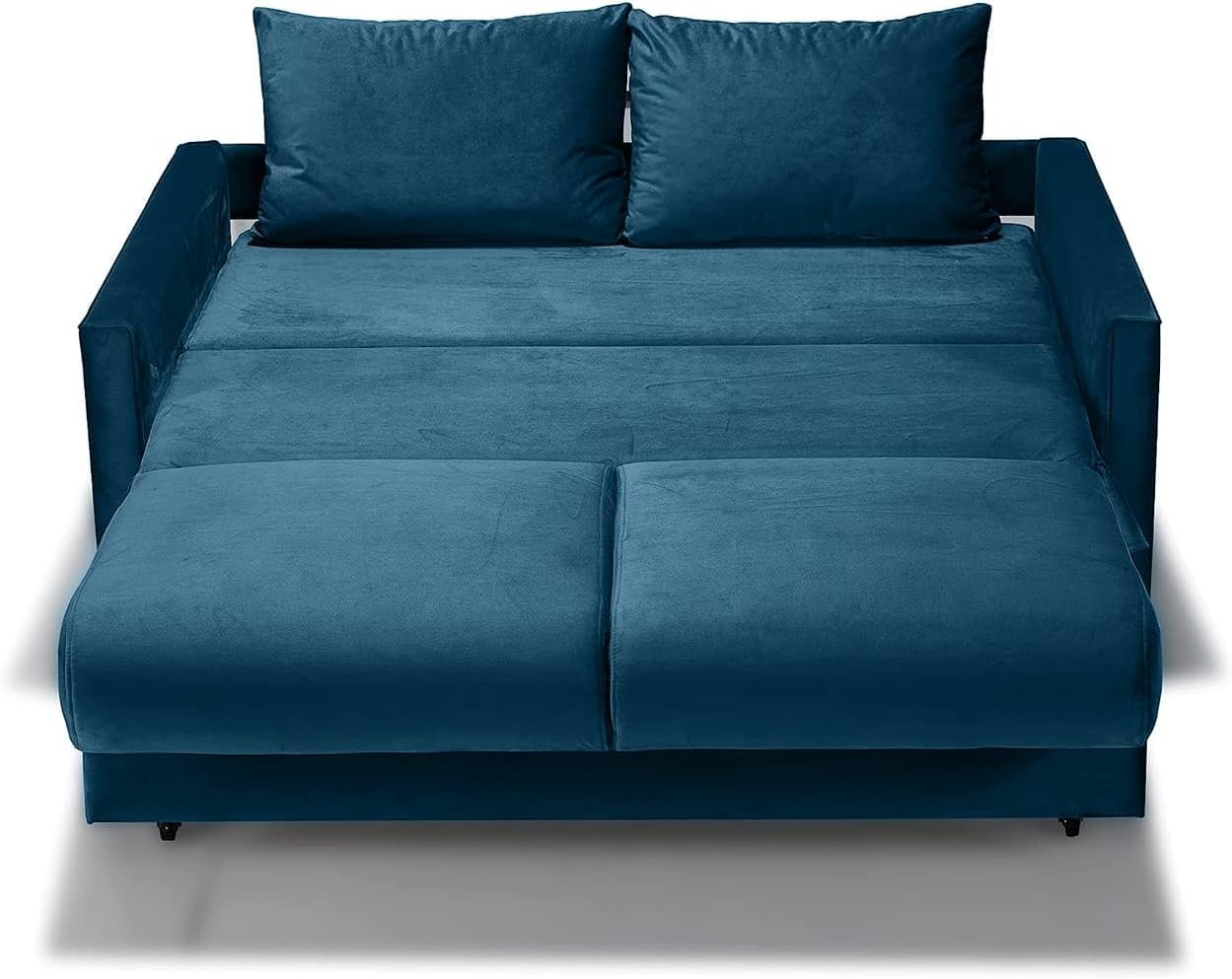 EVERGREENWEB - Divano Letto 2 Posti Matrimoniale L165xP110xA90 con Box Contenitore, Struttura Pieghevole Imbottita Tessuto Tortora, Schienale a Doppio Cuscino, Sofà con Chaise Longue Estraibile MARGOT