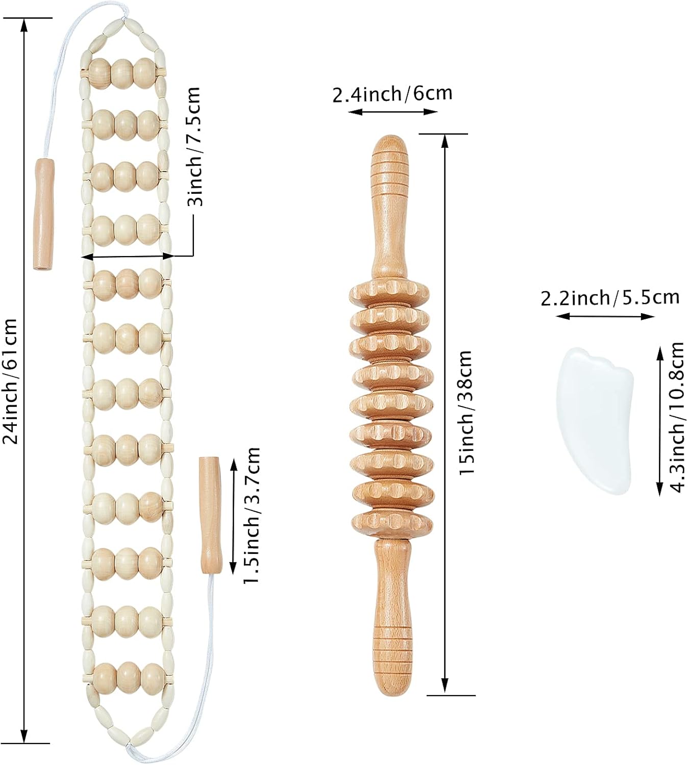 Wood Therapy Massage Tools, Hipetner 3pcs Handheld Massage Roller Rope Maderoterapia Colombiana Manual Massage Stick for Full Body Muscle Pain Relief : Health & Household