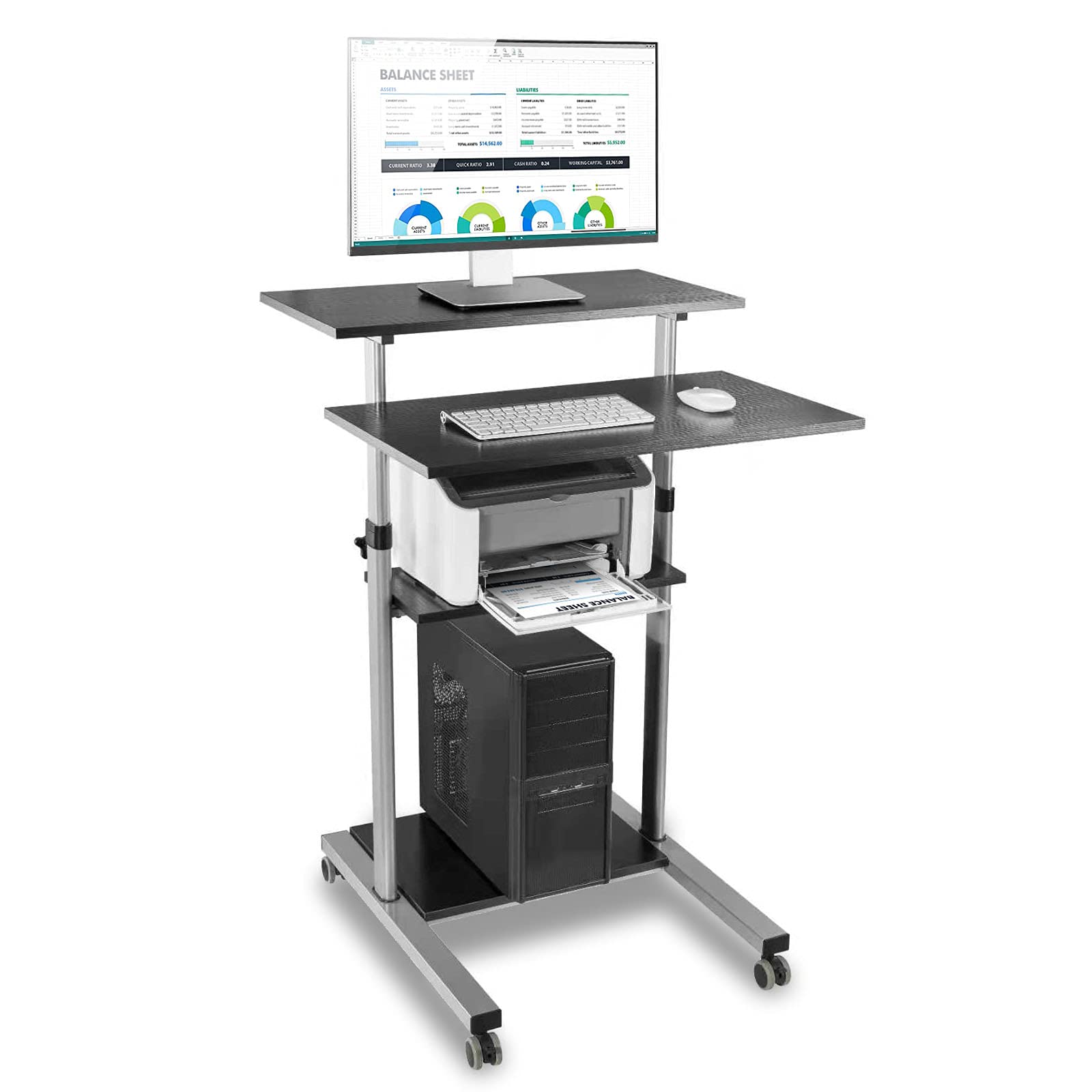 Techly 102833 Postazione di Lavoro Carrello PC Laptop con Mensole Altezza Regolabile Nero