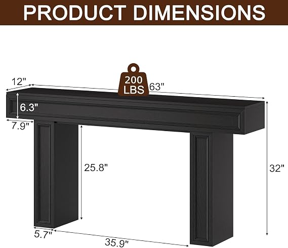 Rresyet 63 Narrow Behind Couch Console Table, Living Room & Hallway, Black
