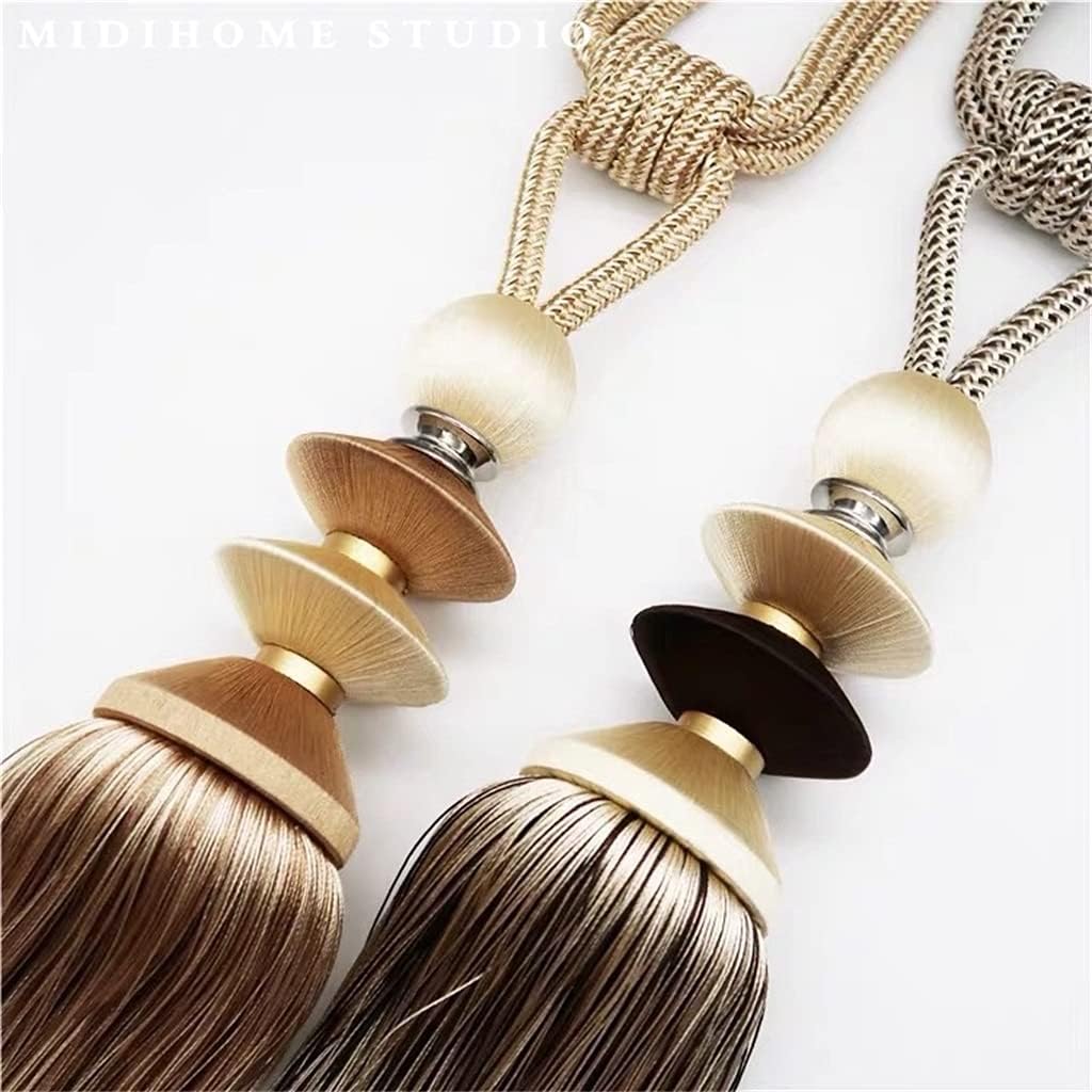 Lengthened Wrapped Silk Curtain Straps Tied Rope Tassels Living Room Hanging Ball Three-Layer Tower(Black)