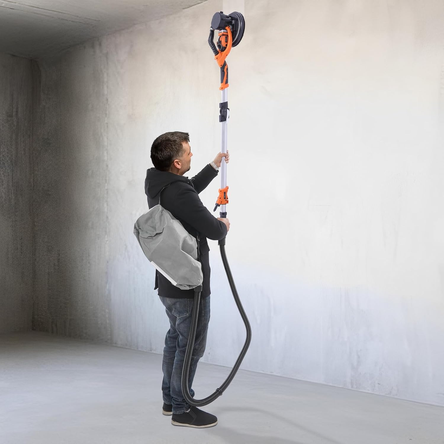 Electric Drywall Sander, Foldable Ceiling Wall Sander With Dust Collection Bag and Hose LED Light Variable Speed(1300-2800RPM) Drywall Sander with 6 Sandpapers and Extendable Handle
