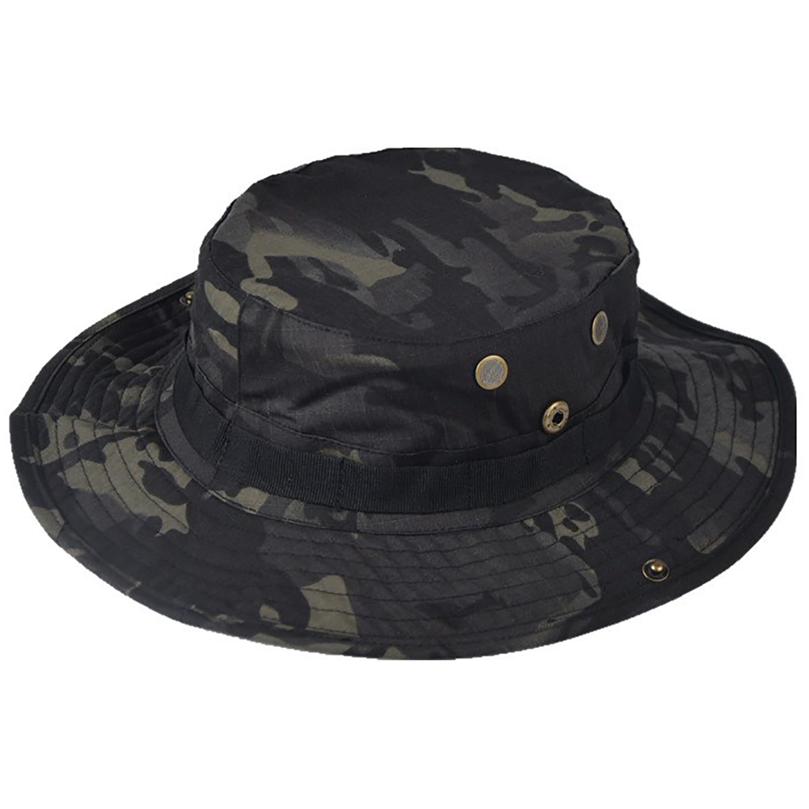 Kinroco Men's Black Cp Tactical Camo Boonie Hat For Wo Military Sun Cap Wide Brim Bucket Hats Jungle Hat For Fishing Hunting Safari Beach(Size:60cm/23.6In,Color:black Cp)