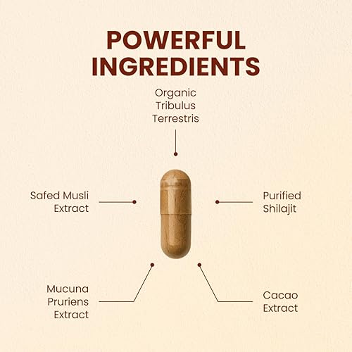 Miniatura 2 de CHOQ Diariamente con 500 mg PrimaVie Shilajit, Safed Musli, Tribulus - Energía natural, Libido y apoyo muscular - Suplemento diario para hombres, 60