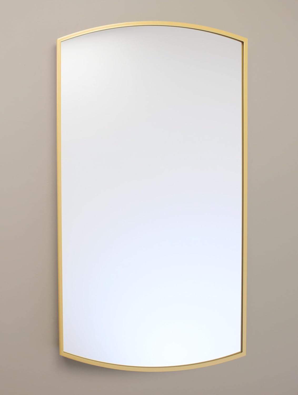 16x26 Harper Crescent Metal Framed Rectangle Recessed Bathroom Medicine Cabinet, Arced Mirror, 14x24 in-Wall Opening, Adjustable Glass Shelves, Magnet Close, Gold