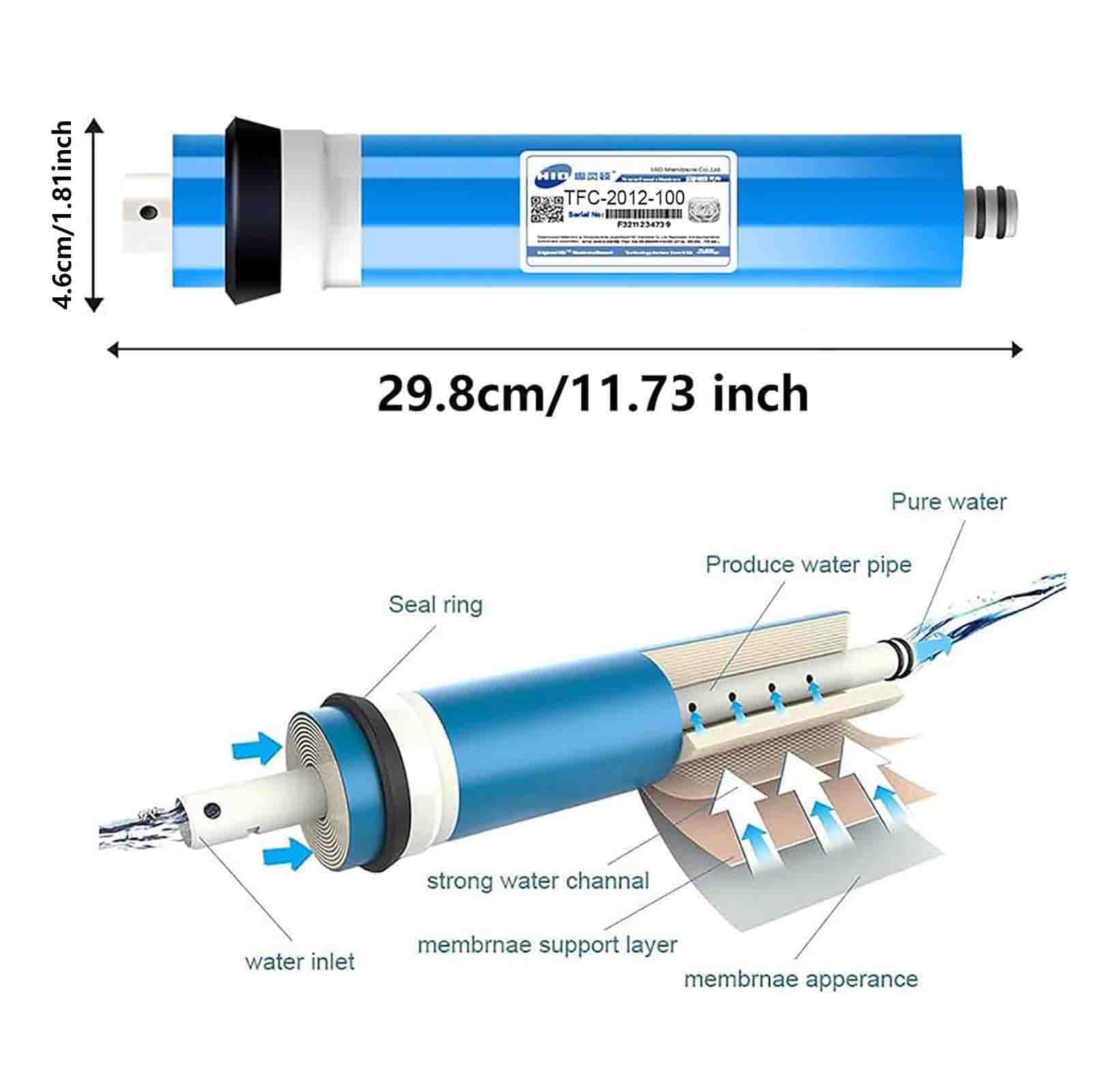 Membrana De Ósmosis Inversa Replacement 2012-100GPD Elimina 98% De Contaminantes En Agua,3 pcs,2012/100GPD