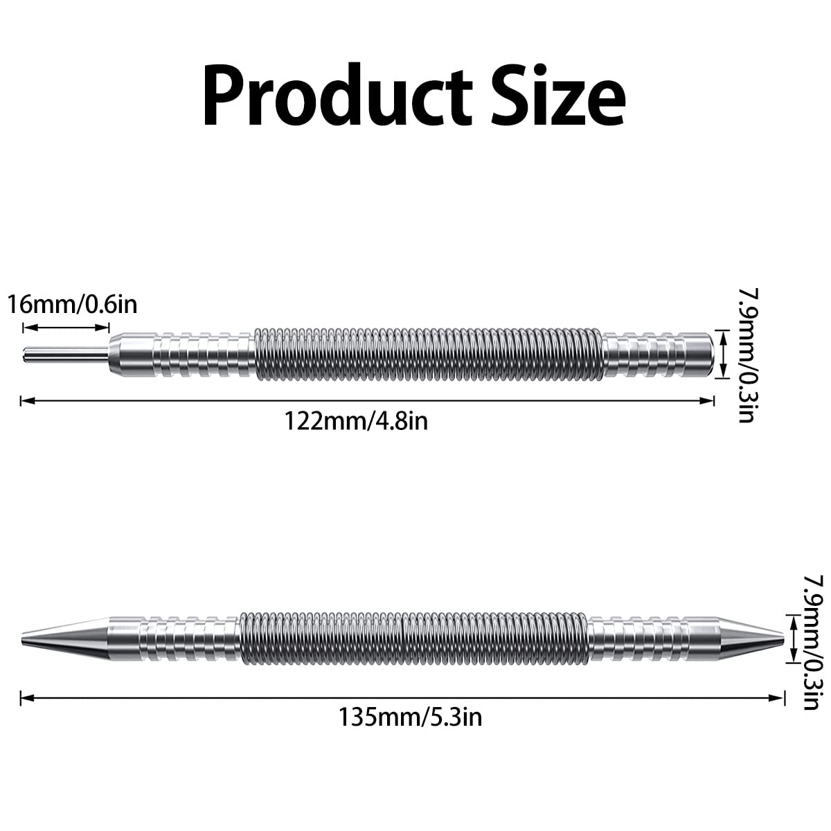2Pcs Spring Center Punch Hammerless Double Head Nail Setter Spring Loaded High Carbon Steel Nail Punch Narrow Space Door Hinge Pin Remover Tool for Woodworking(Double pointed head + flat head)