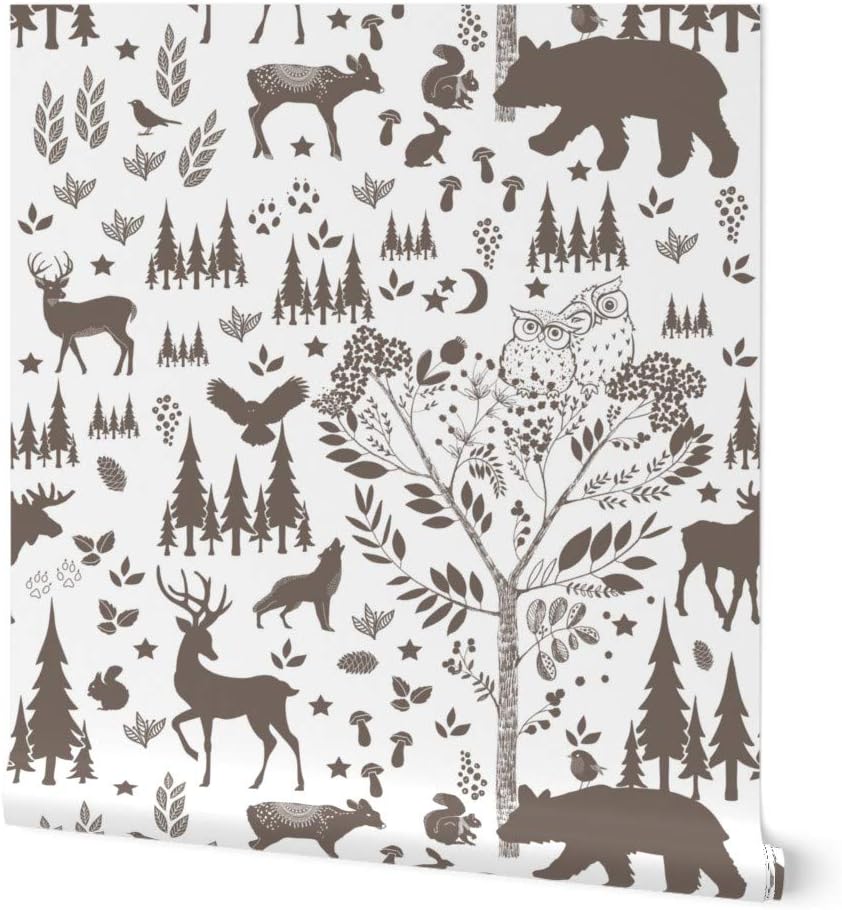 Removable Wallpaper 3ft x 2ft - Woods Brown Baby Deer Winter Christmas Bear Animals Woodland Owl Custom Pre-Pasted Wallpaper by Spoonflower