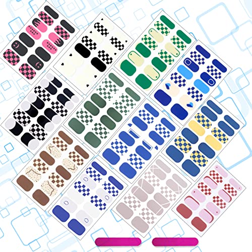 12 Sheets Plaid Nail Wraps Full Stickers Nail Polish Strips, French Diy Self-Adhesive Nail Art Decals Color Checkerboard Pattern Decor With 2 Piece Nail Files (168 Pieces) #TOP6