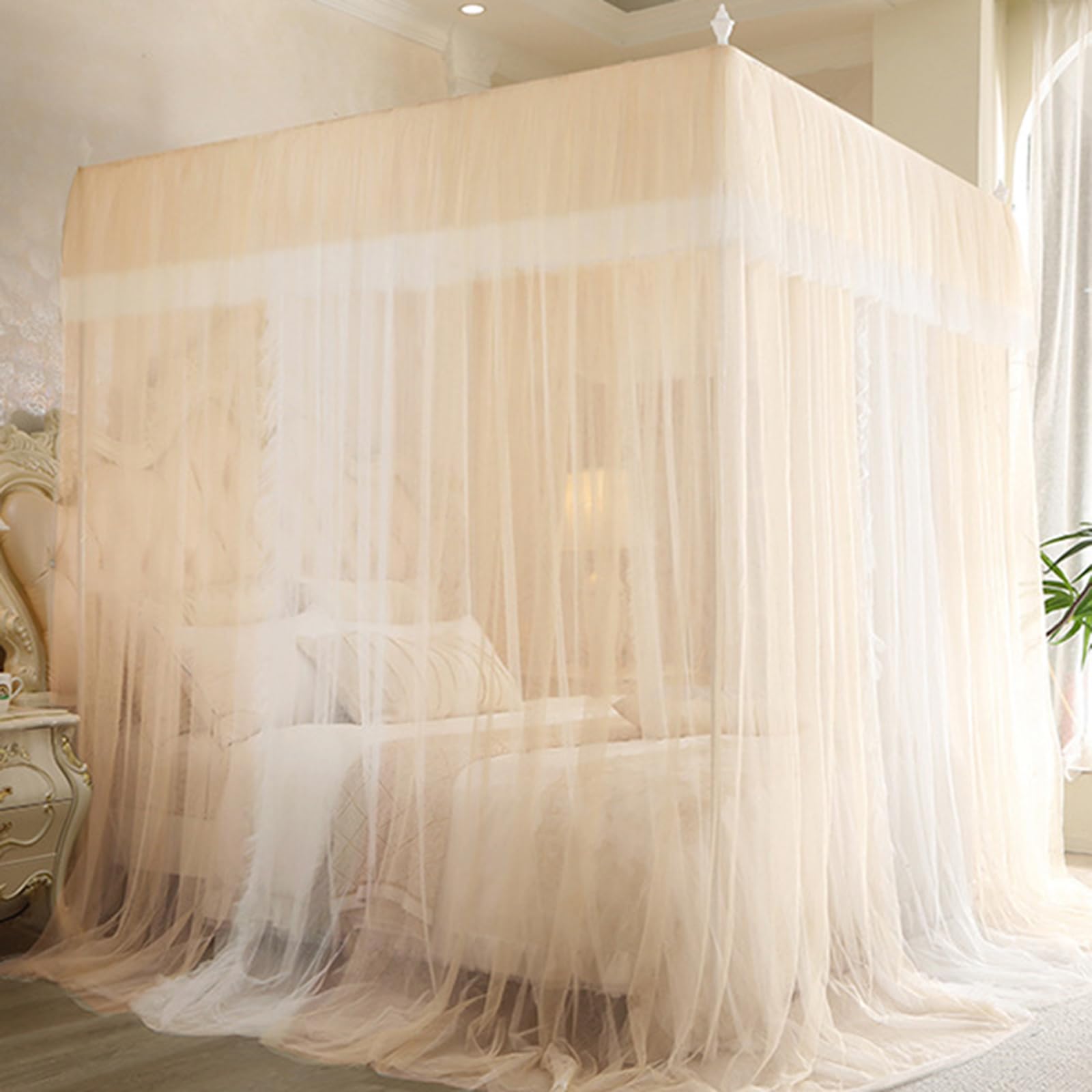 Rideaux Lit Baldaquin Quatre Coins,Voilage Baldaquins,Rideaux Lit Style Princesse Quatre Coins,Solide Et Durables,Convient La DéCoration Chambre Filles Et Dadultes