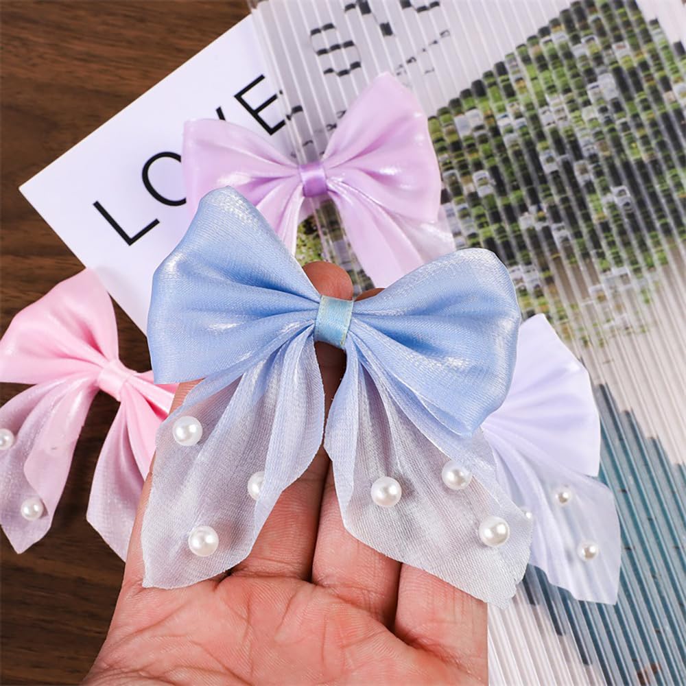 Diy Schleifen 70 Stück Schleife mit Perlen Satinschleifen Selbstklebend Fertige Schleifen 8*7CM Nähen Schleifen Deko Schleifen für Hochzeit Geschenkverpackung Basteln Geburtstag Kuchen(Mixed10#)
