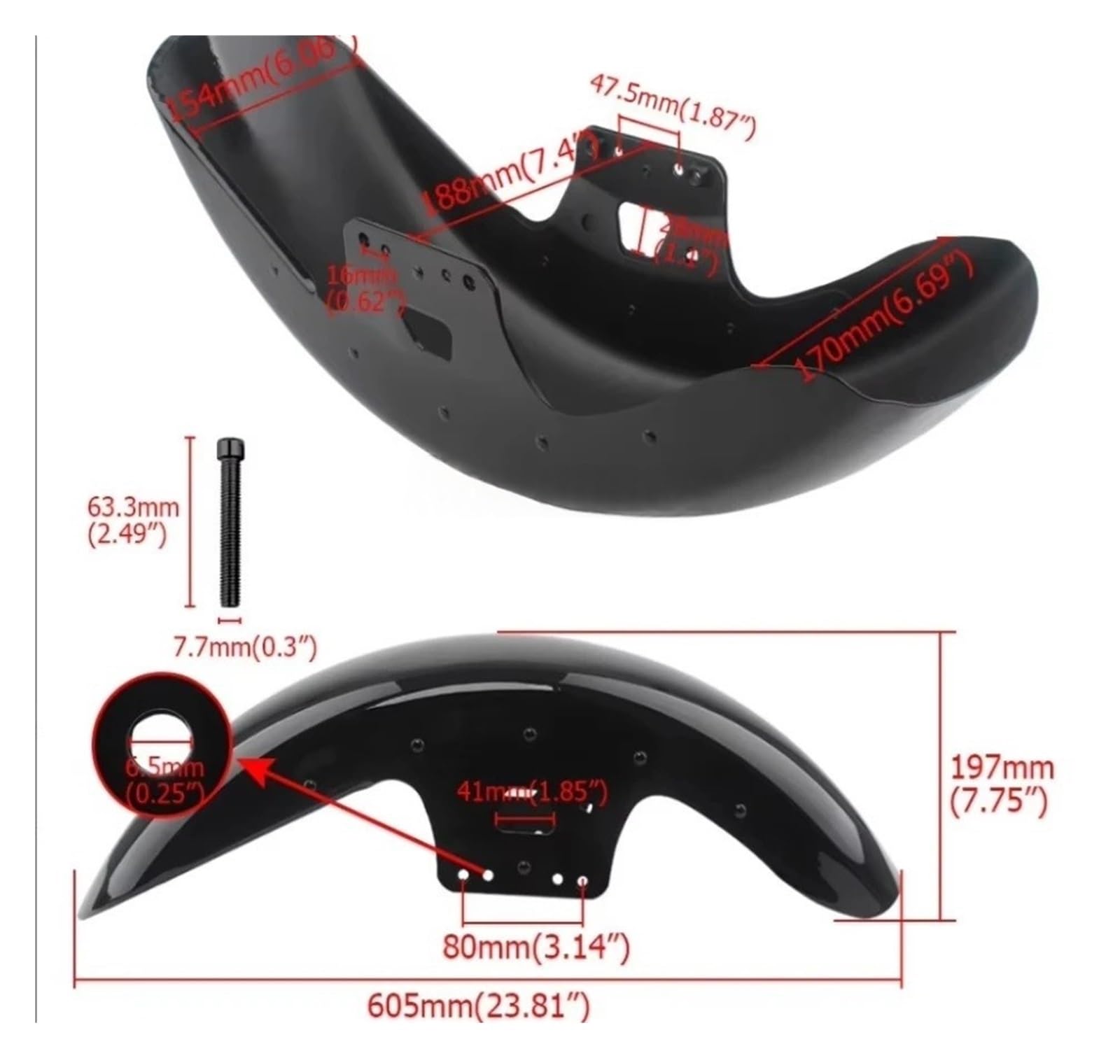 Moto Garde-Boue Guard Mudguard Garde-Boue Avant Vif pour Moto, 19 Pouces, pour Touring, pour Electra Glide Street Tri, pour Ultra pour Road King 2014-Up