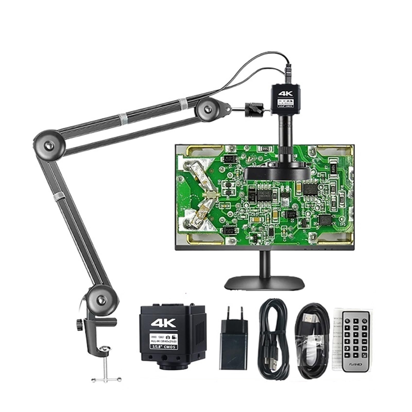 4K UHD Industrial Microscope,HDM/I TYPE-C 1/1.8"imx678 Sensor Camera,150X C Mount Lens,Upgrade The Clamp Bracket(4K Full Sets)