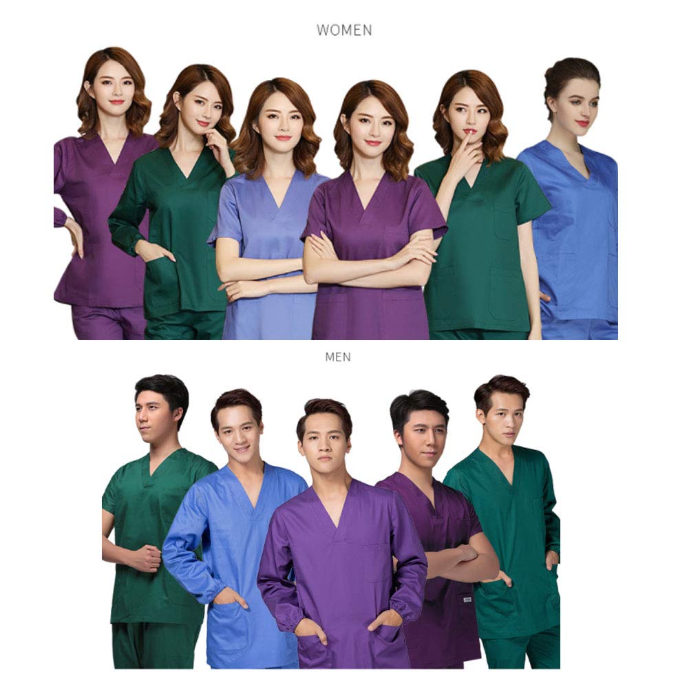 Ropa de trabajo unisex de algodón de manga larga para médicos, enfermeras, médicos, pantalones de fregar, talla XXL (verde)