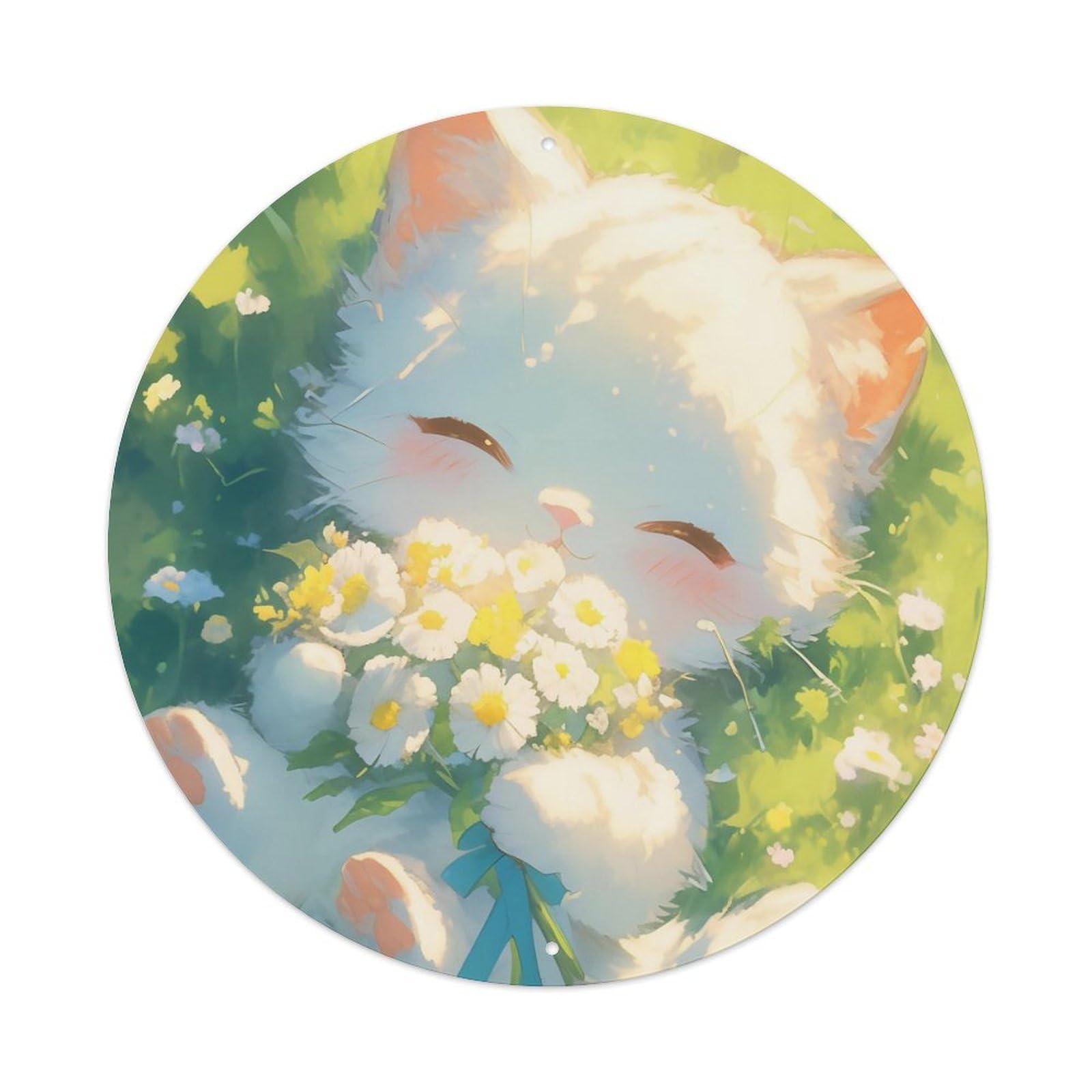 Animal Artwork Kitten Sleeping in The Grass Vintage Metal Tin Sign Plaque Wall Decor for Cafe, Club Bar, Office, Garden Metal Poster 8x8Inch
