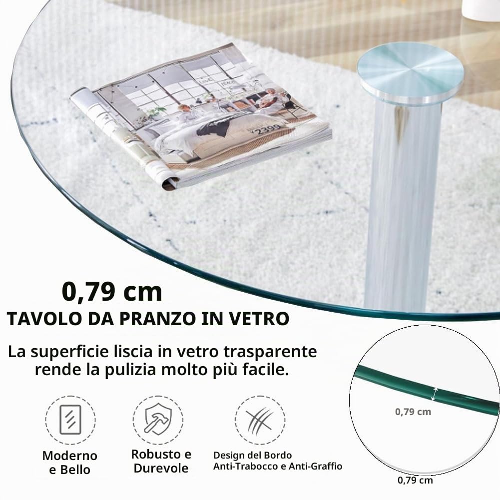 Rotondo In Vetro Tavolo Con Piedistallo Tavolo In Vetro Tavolo Da Pranzo Della Cucina 60/70/80cm Circolare Moderno Tavolo Da Colazione Bistrot A 2-4 Posti Base Cromata(Size:60cm)