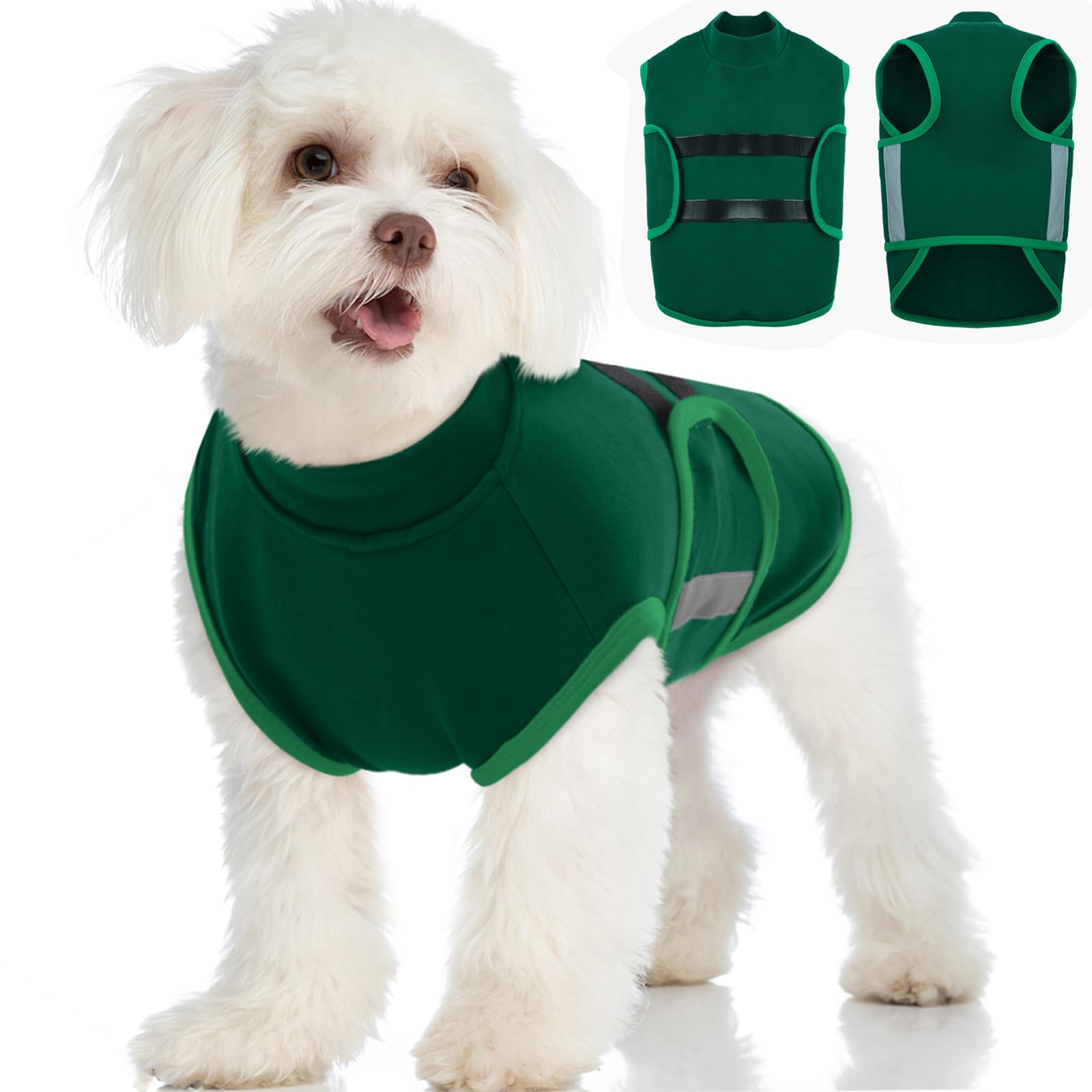 Katzinst Dog Anxiety Vest, Lightweight & Adjustble Dog Anxiety Vest, Pet Calming Wrap for Vet Visit, Car Ride, Fireworks, Stress Relief for Noise, Calming Coat for Small Dogs, Green (S)