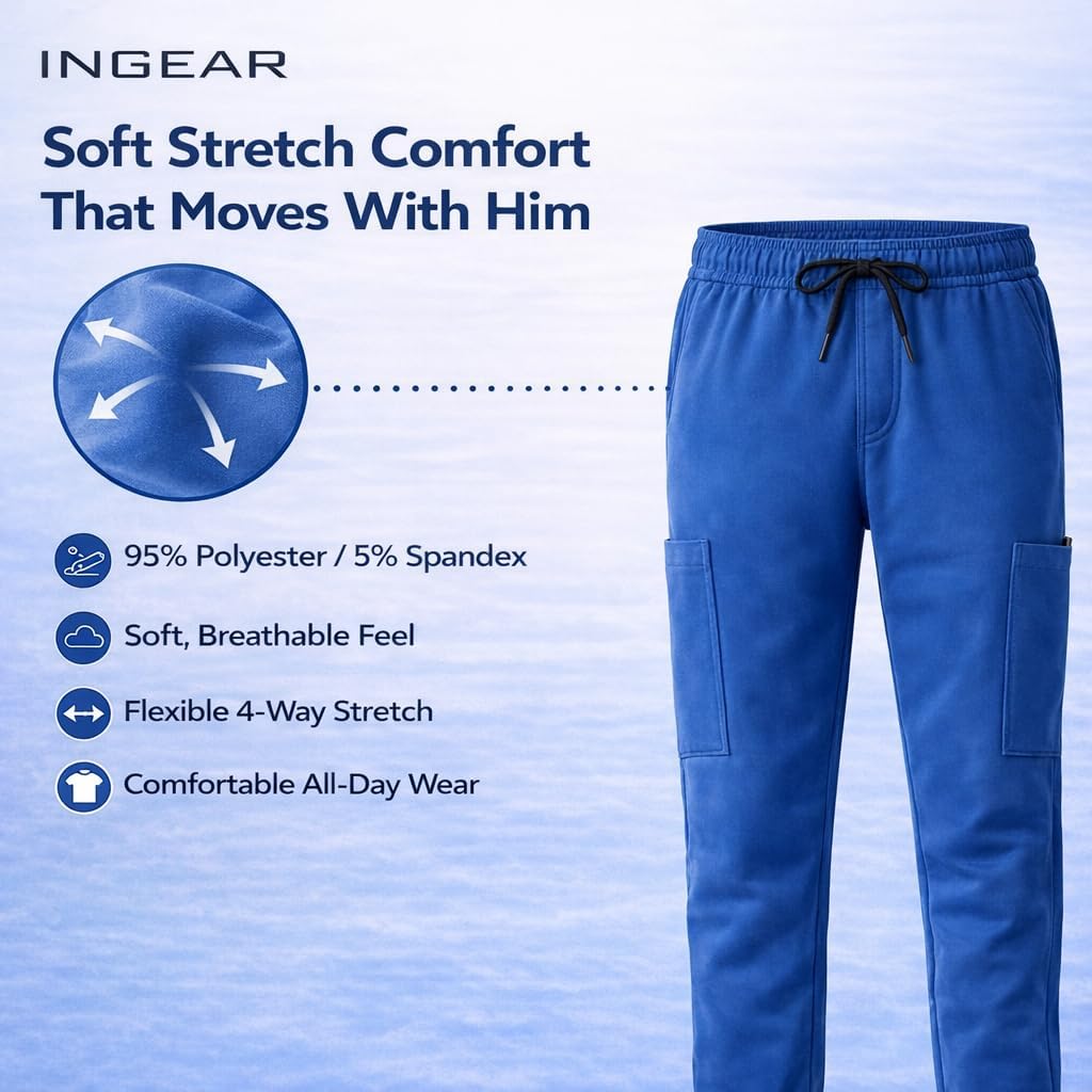 INGEAR Boys School Uniform Pants Soft Stretch Dress Pants with Elastic Waist Adjustable Drawstring Comfortable Kids Uniform