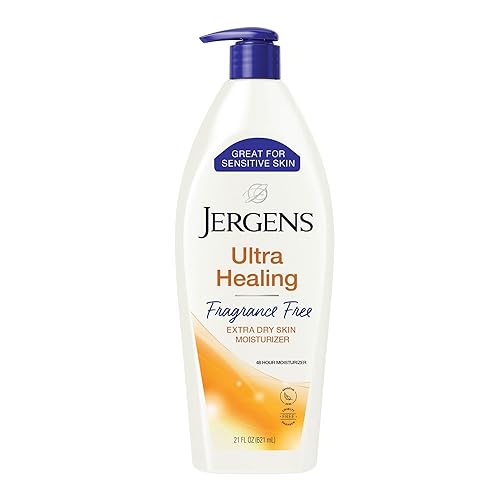 Jergens Loción ultra curativa para piel seca, hidratante de manos y cuerpo para una rápida absorción en piel extra seca con mezcla de Hydralucence,