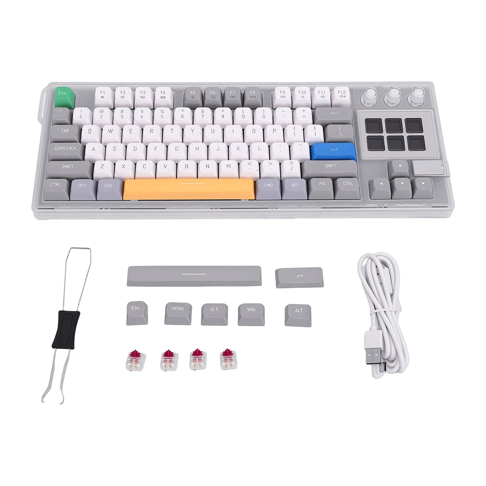 PUSOKEI Tastiera Macro Programmabile Cablata con Schermo e Manopola, Montaggio con Guarnizione Sostituibile a Caldo, Layout 80%, Tastiera da Gioco Meccanica USB per PC Portatile