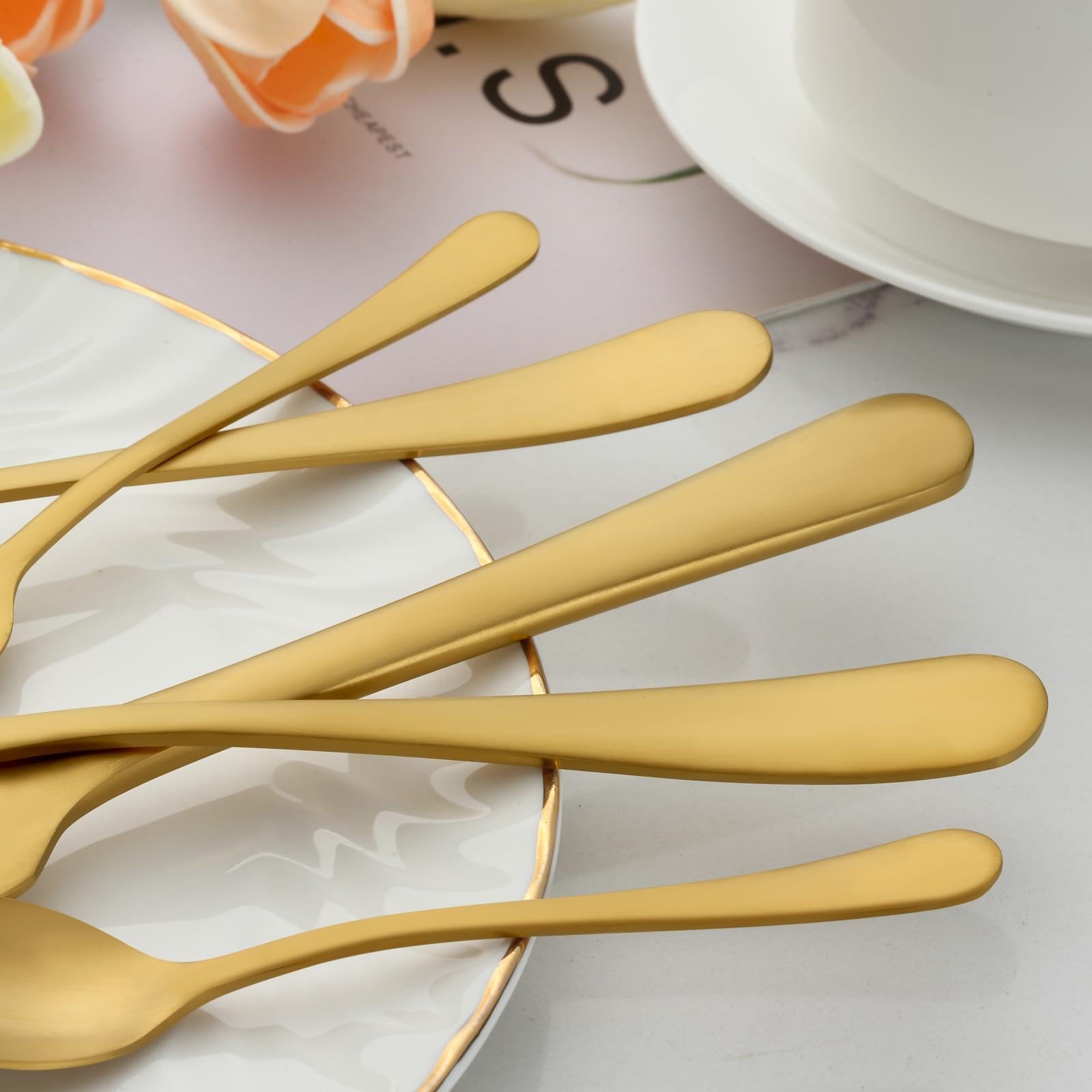 BEWOS Juego de Oro cubiertos para 6 personas, cuberteria acero inoxidable de 36 piezas con cuchillos para carne, Cuchillo Cuchara Tenedor Cubiertos Set Espejo Pulido, Apto para Lavavajillas
