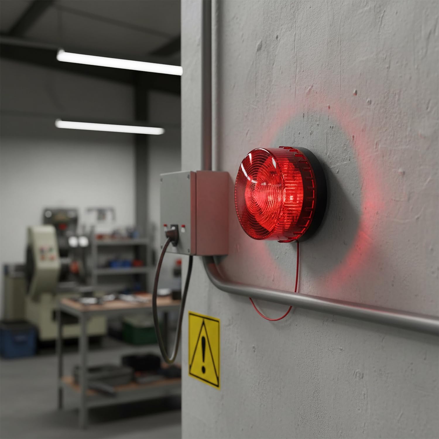QWORK Industrial Signal Round Red Warning Light Strobe, 3W, AC 110V, High-Visibility, Weatherproof, 360° Coverage, Ideal for Factories & Construction Sites