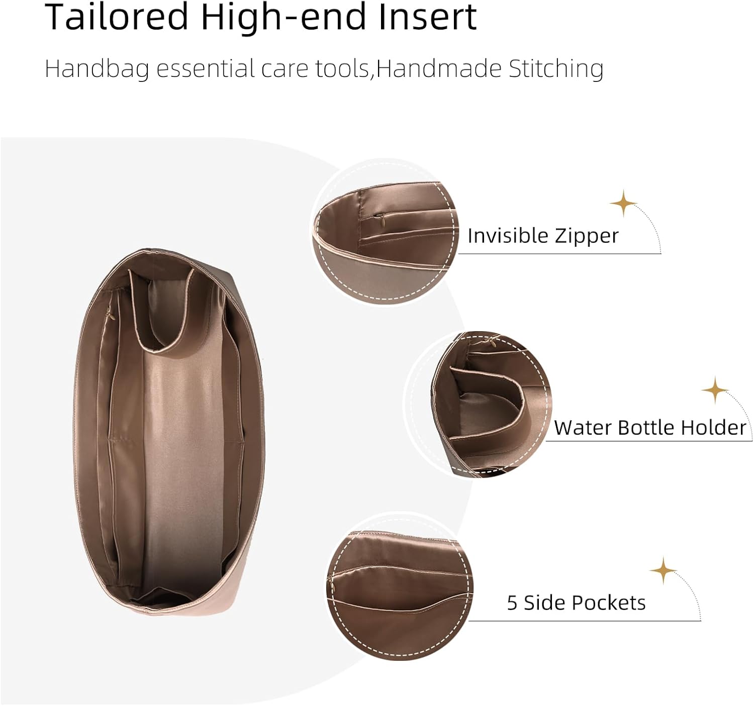 Purse Organizer Insert for Handbags, Tote Bags, Speedy, Neverfull, ONTHEGO, Artsy - Silk Smooth with Bottle Holder - 4 Sizes - Image 5