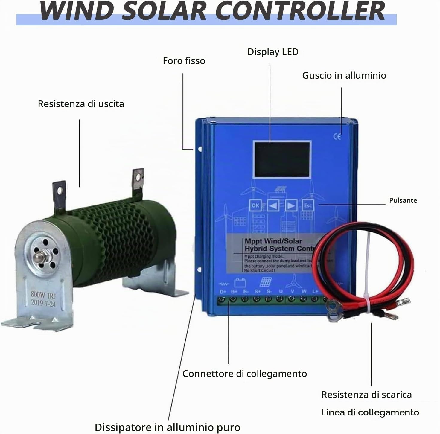 Regolatore di carica ibrido eolico e solare da 6000 W-12000 W, regolatore complementare eolico e solare, ricarica boost Mppt, pannello solare for turbine eoliche(12000W,48V)
