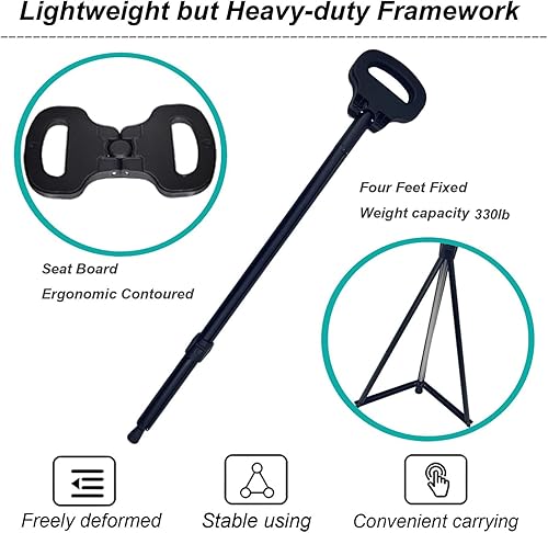 Miniatura 4 de Bastón de caminar con asiento plegable 2 en 1 para hombres y mujeres, ancianos, silla de campamento plegable, bastones de senderismo portátil, bolsa